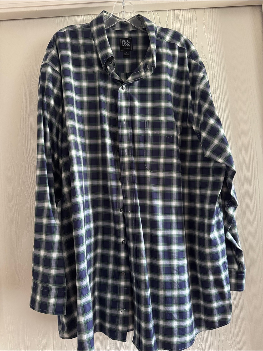 Men’s Navy and Green Plaid Button-Down Shirt